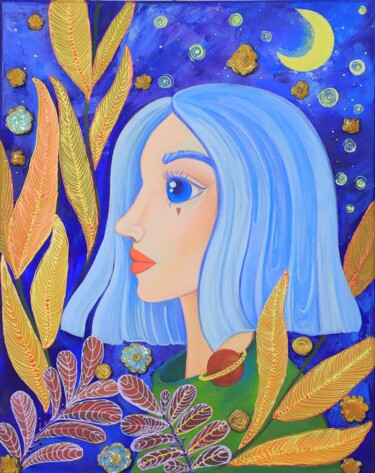 Картина под названием ""New moon"" - Oksana Chetverikova, Подлинное произведение искусства, Акрил Установлен на Деревянная р…