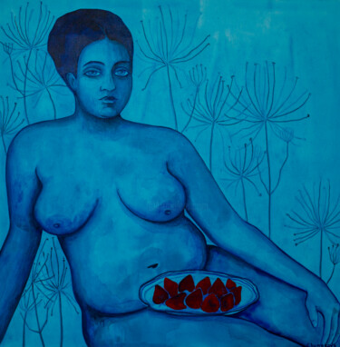 Painting titled ""Strawberry" 2023" by Oksana Chumakova, Original Artwork, Acrylic Mounted on Wood Stretcher frame