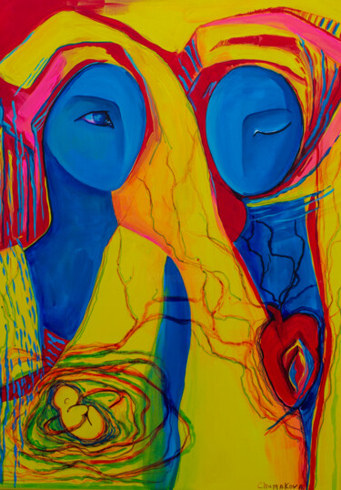 Painting titled "Blue Life" by Oksana Chumakova, Original Artwork, Acrylic Mounted on Wood Stretcher frame