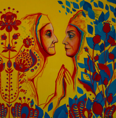 Painting titled "Female Souls." by Oksana Chumakova, Original Artwork, Acrylic Mounted on Wood Stretcher frame