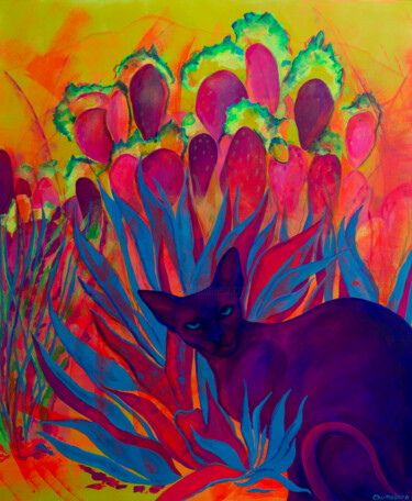 Картина под названием "(The cat is watchin…" - Оксана Чумакова, Подлинное произведение искусства, Акрил Установлен на Деревя…