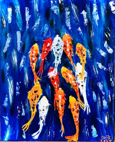 Картина под названием "Fishes" - Oksana Domnytska-Brik, Подлинное произведение искусства, Акрил Установлен на Деревянная рам…