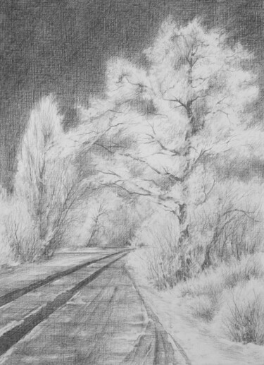 Рисунок под названием "Winter" - Oksana Duchenchuk, Подлинное произведение искусства, Карандаш