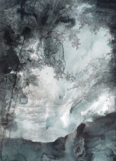Картина под названием "WATER IN THE FOREST…" - Oksana Duchenchuk, Подлинное произведение искусства, Акварель