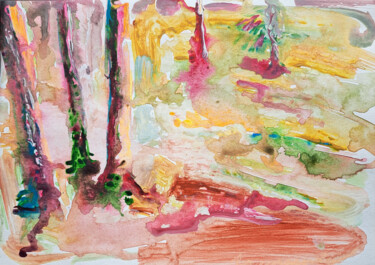 Peinture intitulée "Розовый лес" par Oksana Golichenkova, Œuvre d'art originale, Acrylique