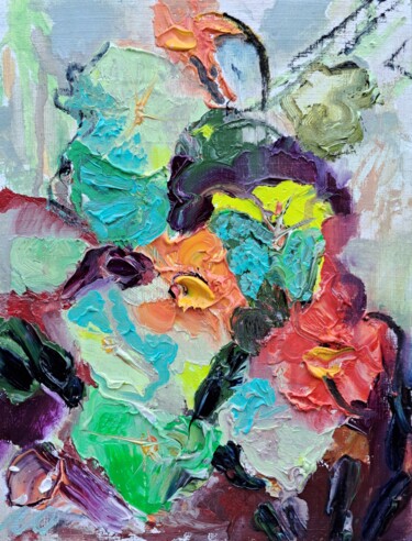 Картина под названием "Ипомея и настурция" - Oksana Golichenkova, Подлинное произведение искусства, Масло Установлен на Дере…