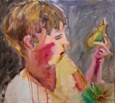 Malerei mit dem Titel "Мальчик с грушей" von Oksana Golichenkova, Original-Kunstwerk, Öl Auf Keilrahmen aus Holz montiert