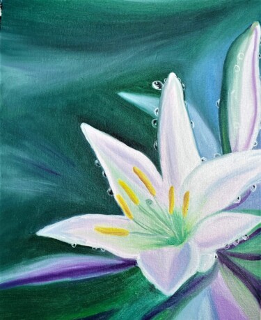 Pittura intitolato "Lily painting origi…" da Oksana Harris, Opera d'arte originale, Olio