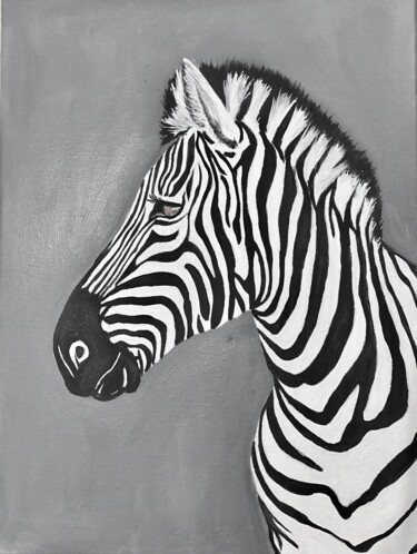 Schilderij getiteld "Zebra Painting Anim…" door Oksana Harris, Origineel Kunstwerk, Olie