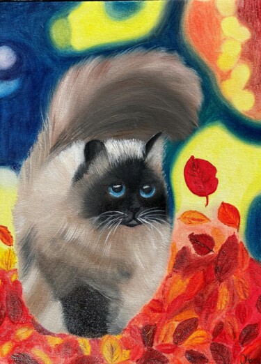 Pintura intitulada "Cat Painting Animal…" por Oksana Harris, Obras de arte originais, Óleo