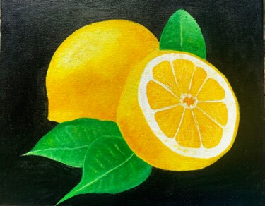 Schilderij getiteld "Fruit Lemon Paintin…" door Oksana Harris, Origineel Kunstwerk, Olie
