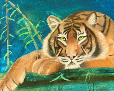 Pittura intitolato "Tiger Painting Anim…" da Oksana Harris, Opera d'arte originale, Olio