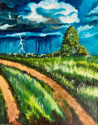Painting titled "Painting LANDSCAPE…" by Oksana Harris, Original Artwork, Oil