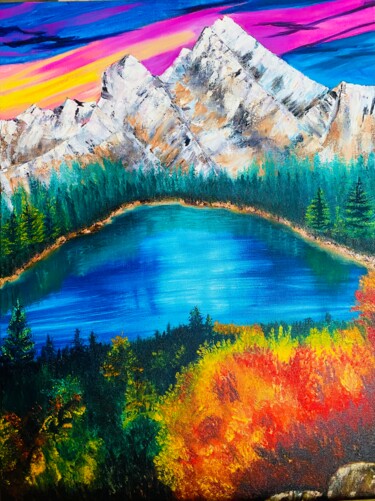 Schilderij getiteld "Mountain Art Nation…" door Oksana Harris, Origineel Kunstwerk, Olie