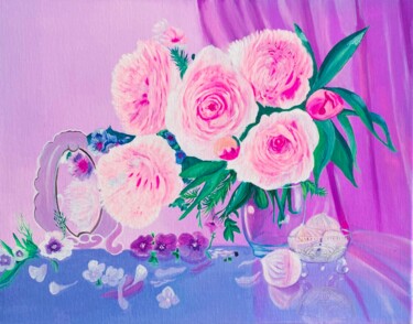 Painting titled "Peonies oil paintin…" by Oksana Harris, Original Artwork, Oil