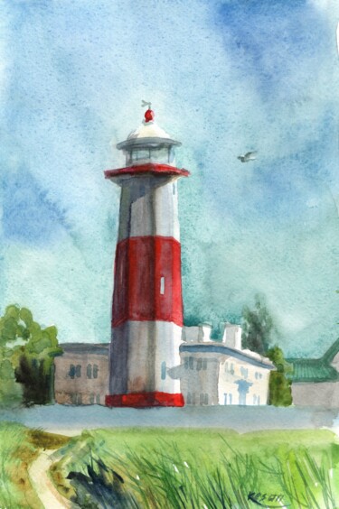 Painting titled "Lighthouse" by Oksana Khyzhniak, Original Artwork, Watercolor