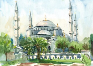 Painting titled "Sultan Ahmet" by Oksana Khyzhniak, Original Artwork, Watercolor