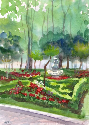 Painting titled "Gulhane park" by Oksana Khyzhniak, Original Artwork, Watercolor