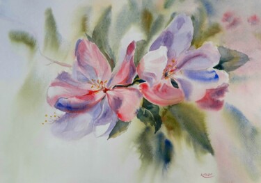 Painting titled "Apple blossoms" by Oksana Khyzhniak, Original Artwork, Watercolor