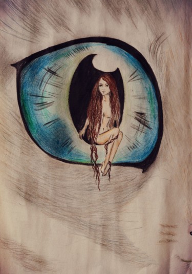 Картина под названием "déesse des chats" - Oksana Koliban, Подлинное произведение искусства, Масло
