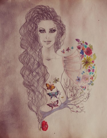 Картина под названием "déesse de la nature" - Oksana Koliban, Подлинное произведение искусства, Масло
