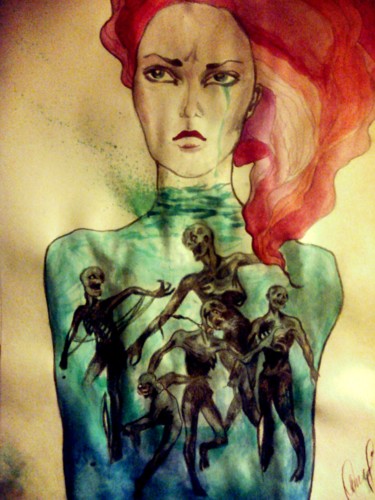 Картина под названием "Anger" - Oksana Koliban, Подлинное произведение искусства, Масло