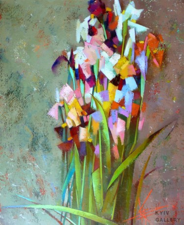 Peinture intitulée "Bouquet of irises" par Oksana Kornienko, Œuvre d'art originale, Huile