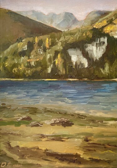Malerei mit dem Titel "Lago di Tovel" von Oksana Kryvenchuk, Original-Kunstwerk, Öl