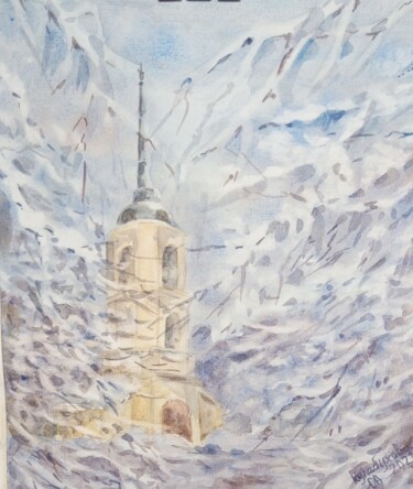 Painting titled "Заснежило" by Oksana Kulabuhova, Original Artwork, Watercolor