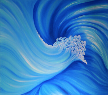 Malerei mit dem Titel "Abstract Blue Wave" von Oksana Kulik, Original-Kunstwerk, Öl