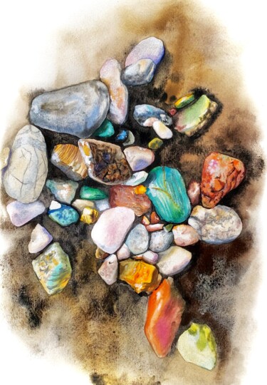 Pintura titulada "Sea stones" por Oksana Kuzmina (Soult), Obra de arte original, Acuarela