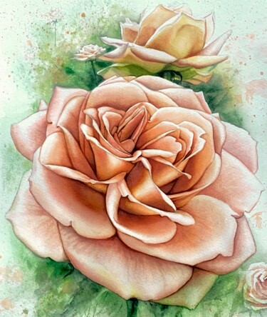 Peinture intitulée "Cream rose" par Oksana Kuzmina (Soult), Œuvre d'art originale, Aquarelle