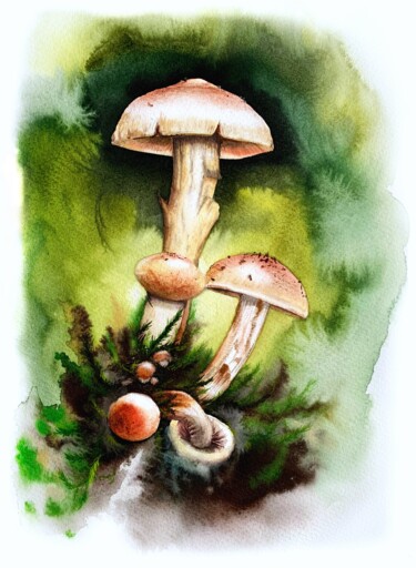 Pittura intitolato "Forest mushrooms" da Oksana Kuzmina (Soult), Opera d'arte originale, Acquarello