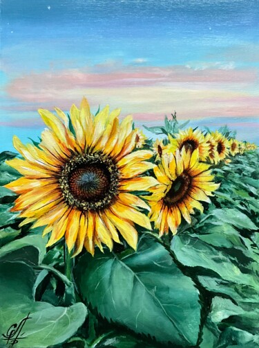 Malarstwo zatytułowany „Field of sunflowers” autorstwa Оксана Кузьмина (Soult), Oryginalna praca, Akryl