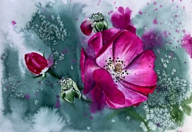 Malerei mit dem Titel "Rose in ice" von Oksana Kuzmina (Soult), Original-Kunstwerk, Aquarell