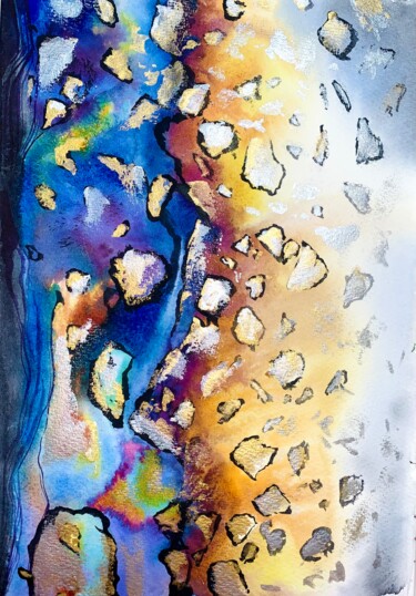 Ζωγραφική με τίτλο "Rainbow rain" από Оксана Кузьмина (Soult), Αυθεντικά έργα τέχνης, Ακουαρέλα
