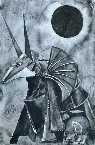 Schilderij getiteld "Black sun" door Oksana Kuzmina (Soult), Origineel Kunstwerk, Aquarel