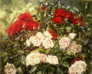 Painting titled "Roses" by Oksana Lescenko, Original Artwork, Oil
