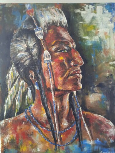 Картина под названием "Индеец" - Оксана Литовкина, Подлинное произведение искусства, Масло