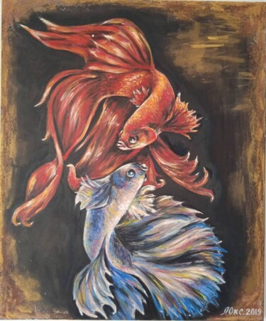 Peinture intitulée "Рыбы. Инь-Янь" par Oksana Litovkina, Œuvre d'art originale, Huile