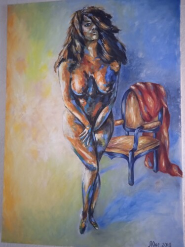 Schilderij getiteld "Девушка с красным п…" door Oksana Litovkina, Origineel Kunstwerk, Olie