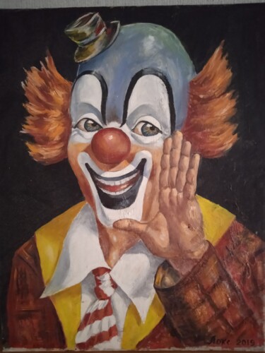 Картина под названием "Привет от клоуна" - Оксана Литовкина, Подлинное произведение искусства, Масло