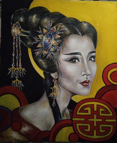 Schilderij getiteld "Китаянка" door Oksana Litovkina, Origineel Kunstwerk, Olie