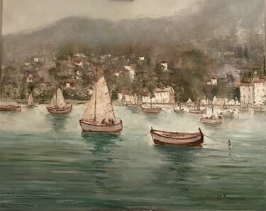 Pintura intitulada "Boat trip" por Oksana Lukonina, Obras de arte originais, Óleo Montado em Armação em madeira