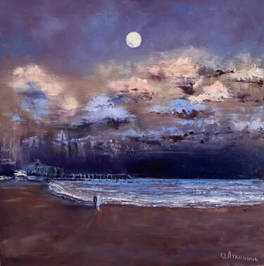 Картина под названием "Night walk" - Oksana Lukonina, Подлинное произведение искусства, Масло Установлен на Деревянная рама…