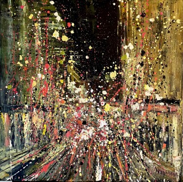Картина под названием "Огни большого города" - Oksana Lukonina, Подлинное произведение искусства, Масло Установлен на Деревя…