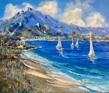 Painting titled "Journey to the sea" by Oksana Lukonina, Original Artwork, Oil Mounted on Wood Stretcher frame