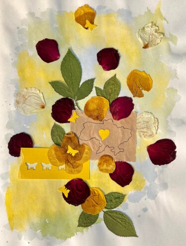 Collages intitulée ""Floated Petals"" par Oksana Oleksiiva, Œuvre d'art originale, Collages