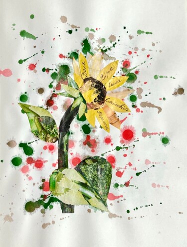 Collages getiteld "Sunflower of victory" door Oksana Oleksiiva, Origineel Kunstwerk, Collages