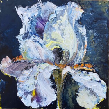 Painting titled "IRIS IN BLUE- origi…" by Oksana Petrova, Original Artwork, Oil Mounted on Wood Stretcher frame